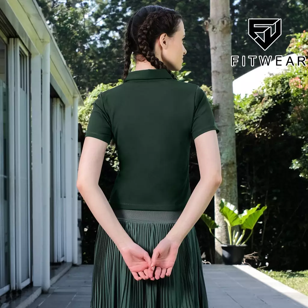 Fitwear Kaos Olahraga Padel Tennis Wanita OPHELIA SHORTSLEEVE POLO SHIRT - BOTTLE GREEN