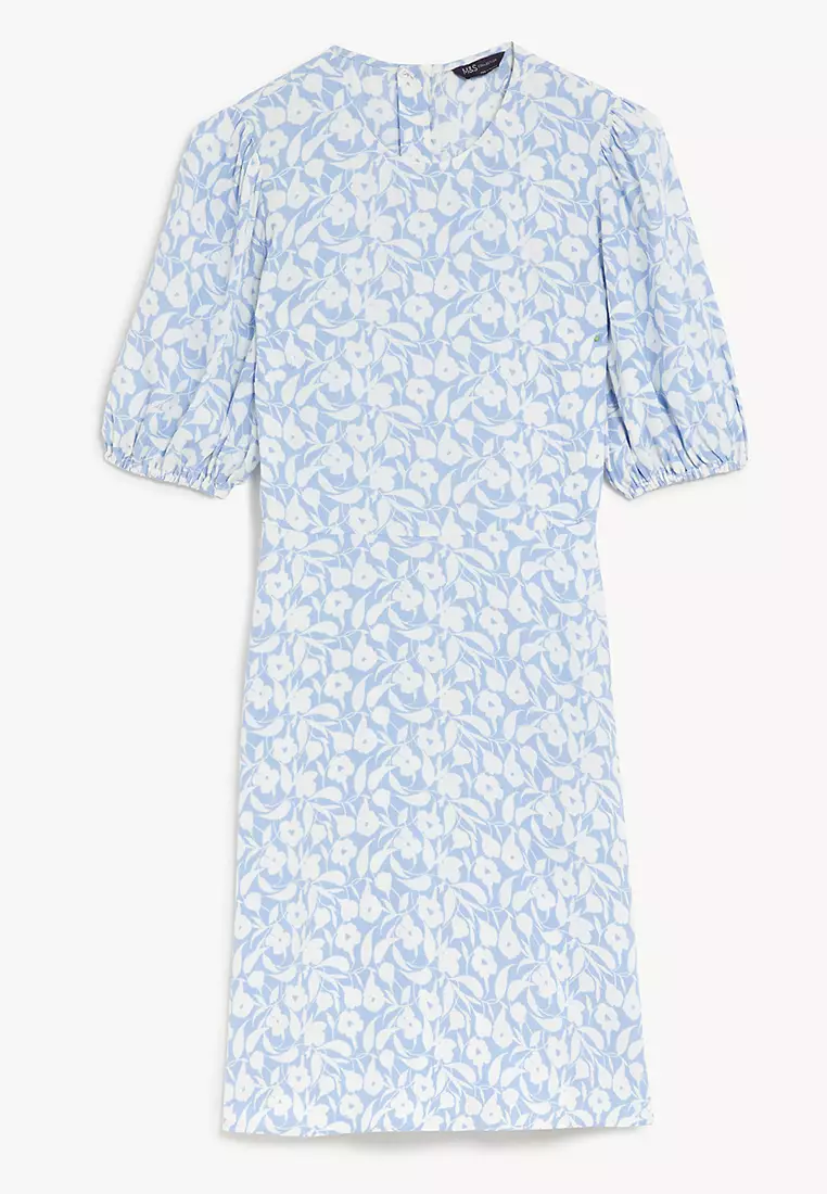 Printed Round Neck Mini Tea Dress