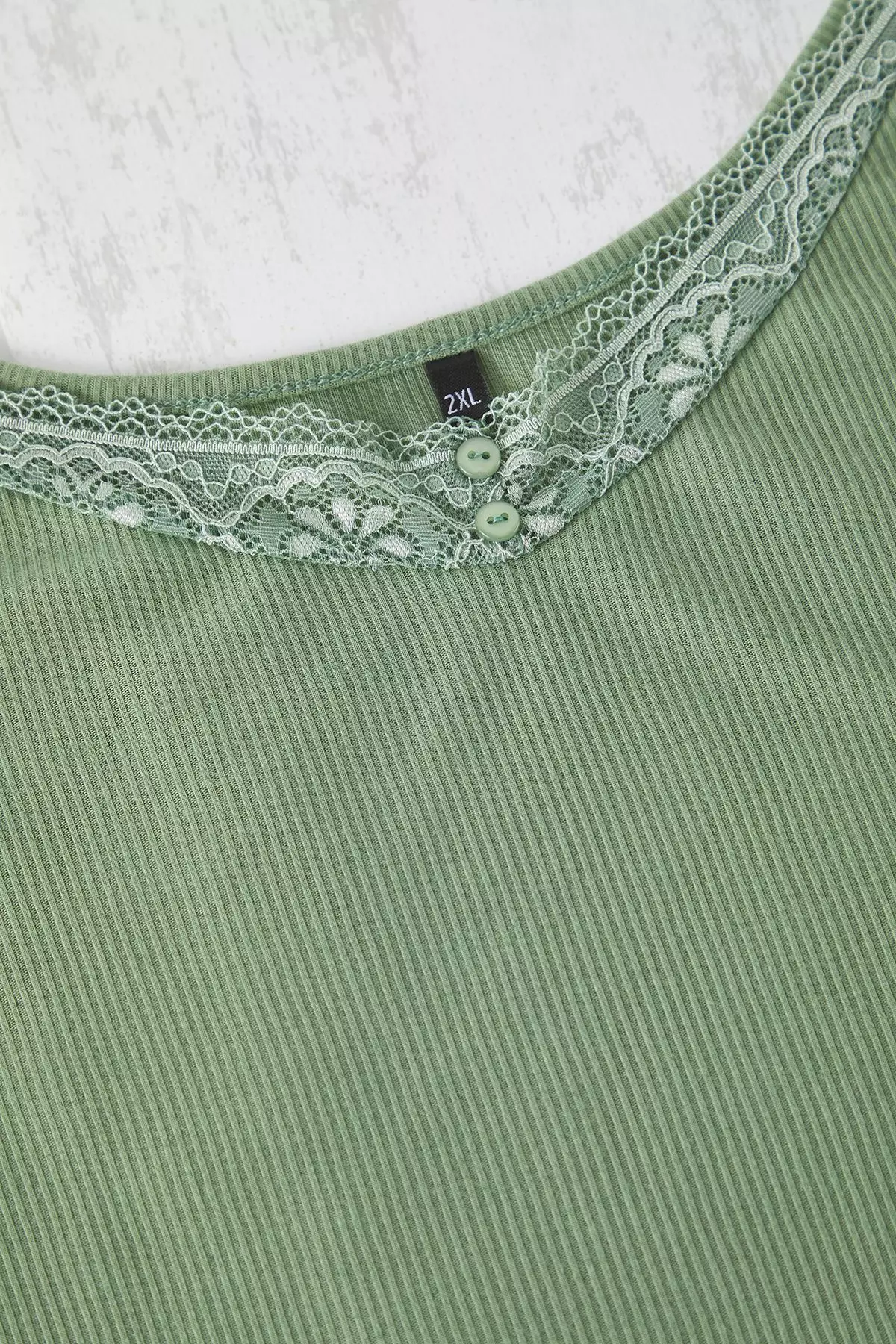 Dark Mint Lace Detail Lace-Up Camisole Knitted Pajama Set Tbbss25Ai00037