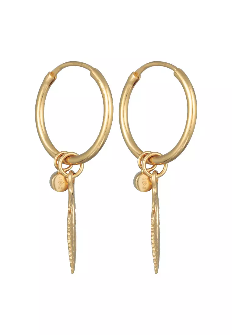 Anting Perhiasan Perak 925 Wanita Creole Feather Crystal Gold Plated