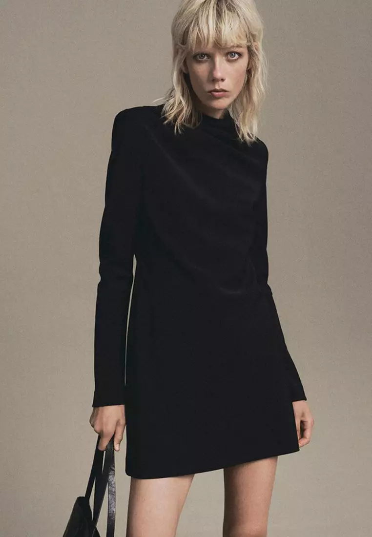 Long-Sleeved Dress With Draped Neck