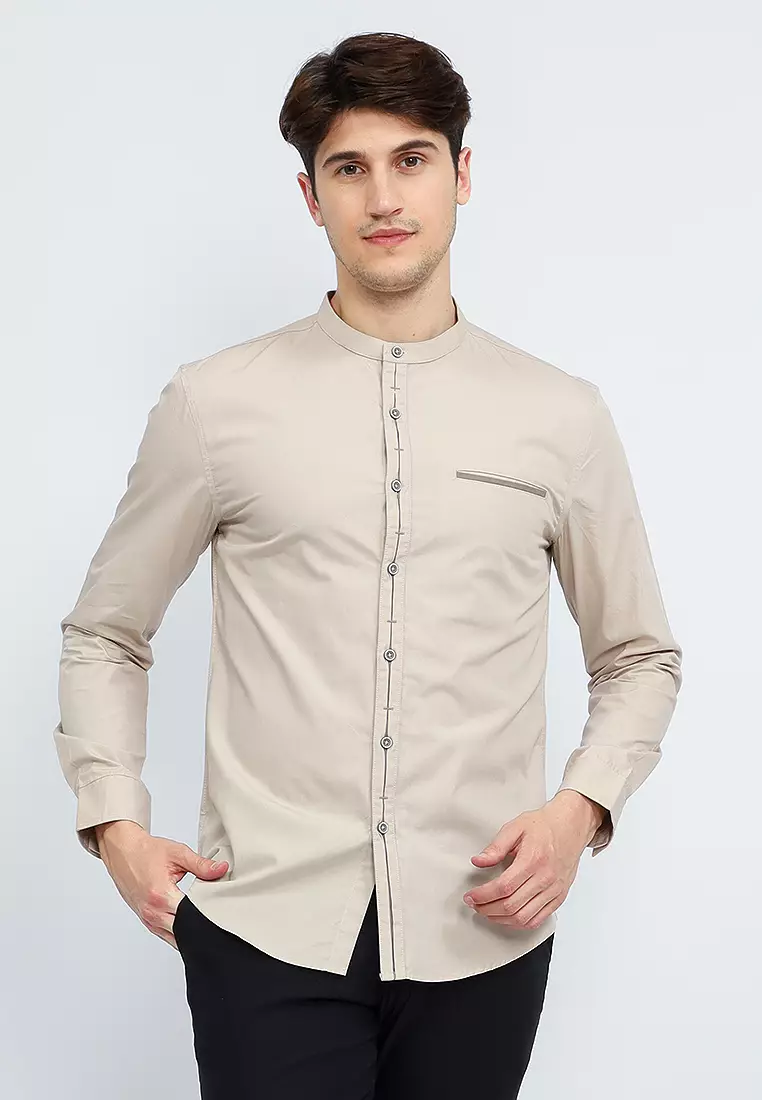 OXCON Kemeja Collarless long sleeve Dual Style Button Khakis
