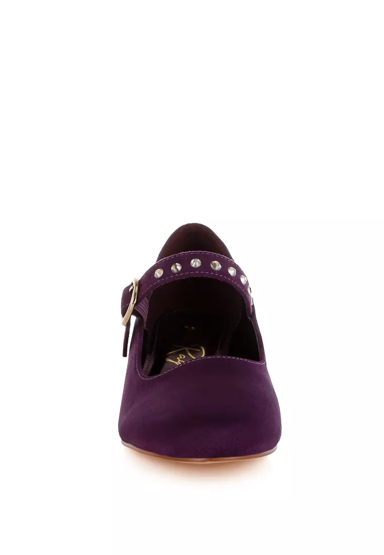 Sepatu Mary Jane Bertabur Warna Ungu