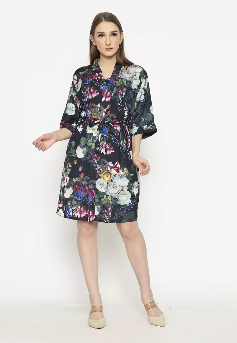 Jual Cynthia Cynthia Kimono Set 2 In 1 Motif Flower Black Original
