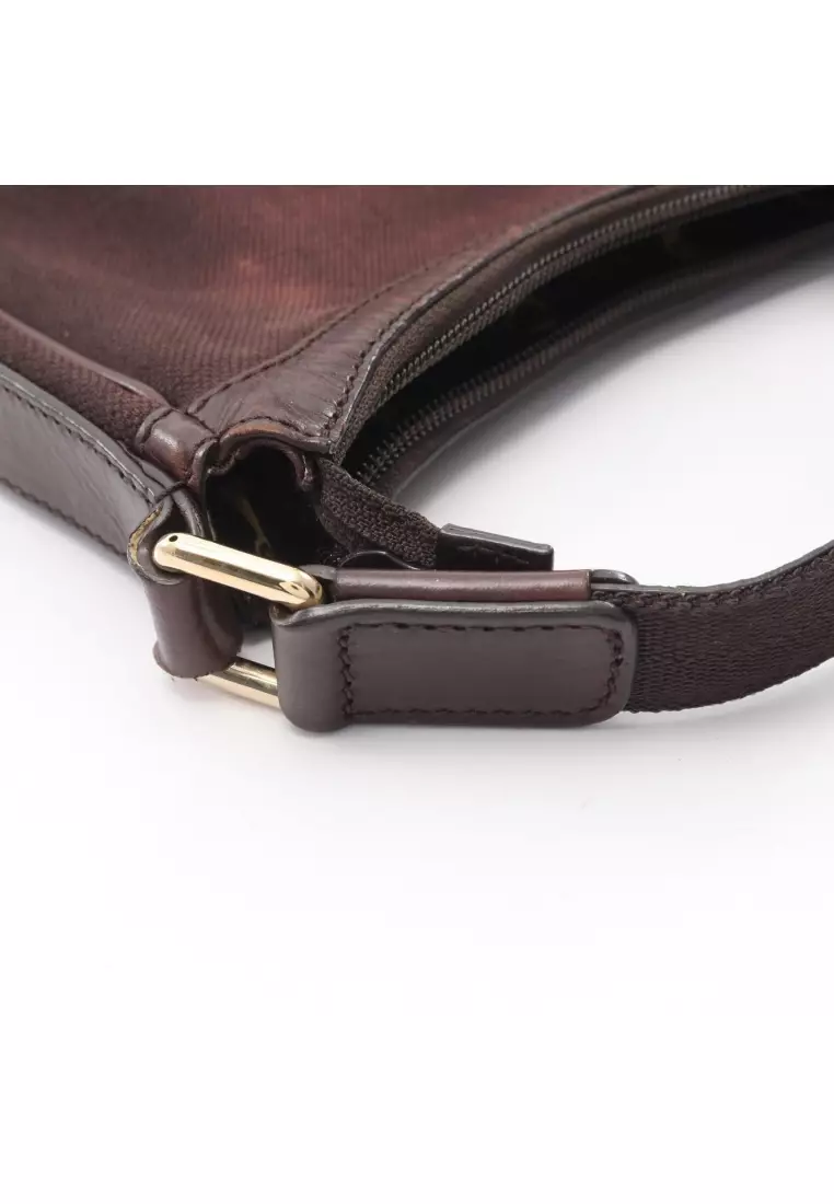 Pre-Loved Gucci one shoulder bag canvas leather Dark brown