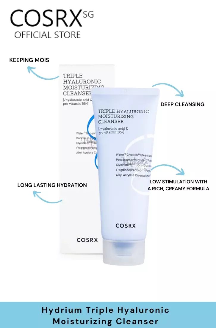 Cosrx Hydrium Set(Cleanser 150ml +Toner 150ml +Ampoule 40ml+ Cream 50ml + 1's Mask) for hydrating skin