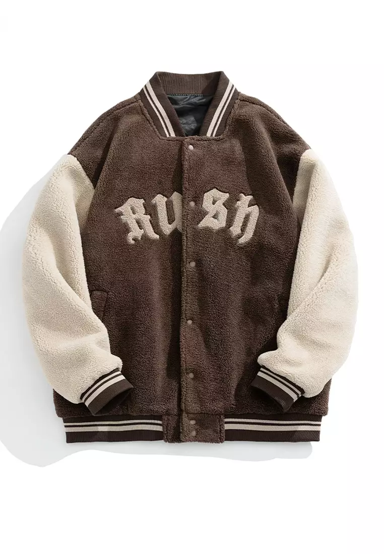 VANSA Unisex Lamb Fleece Contrast Baseball Jacket VCU-C5054