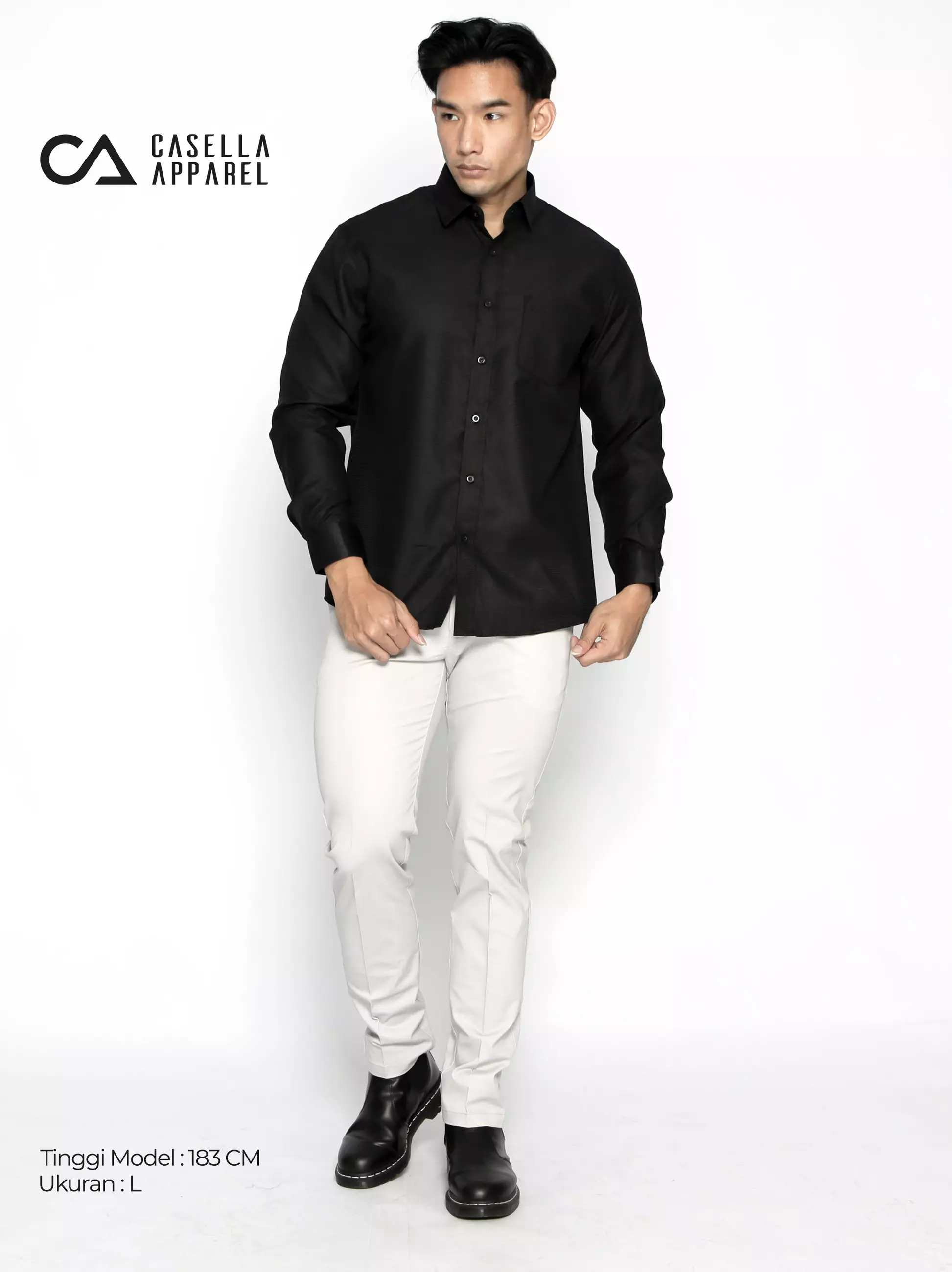 Casella Baju Kemeja Pria Lengan Panjang Texture | Premium Basic Eldric Shirt 7756 Black