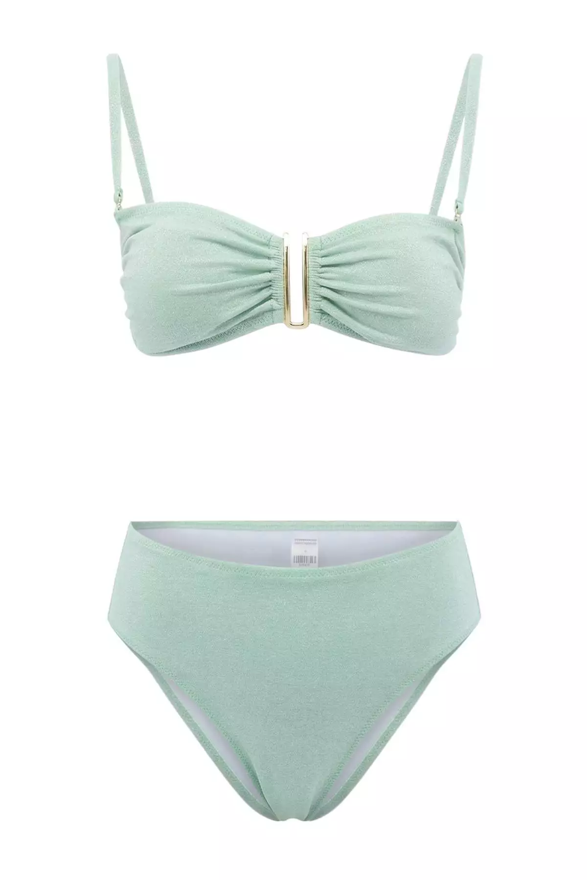 Mint Glittery Accessory Strapless Cover-Up Regular High Waist Bikini Set Tbess24Bt54