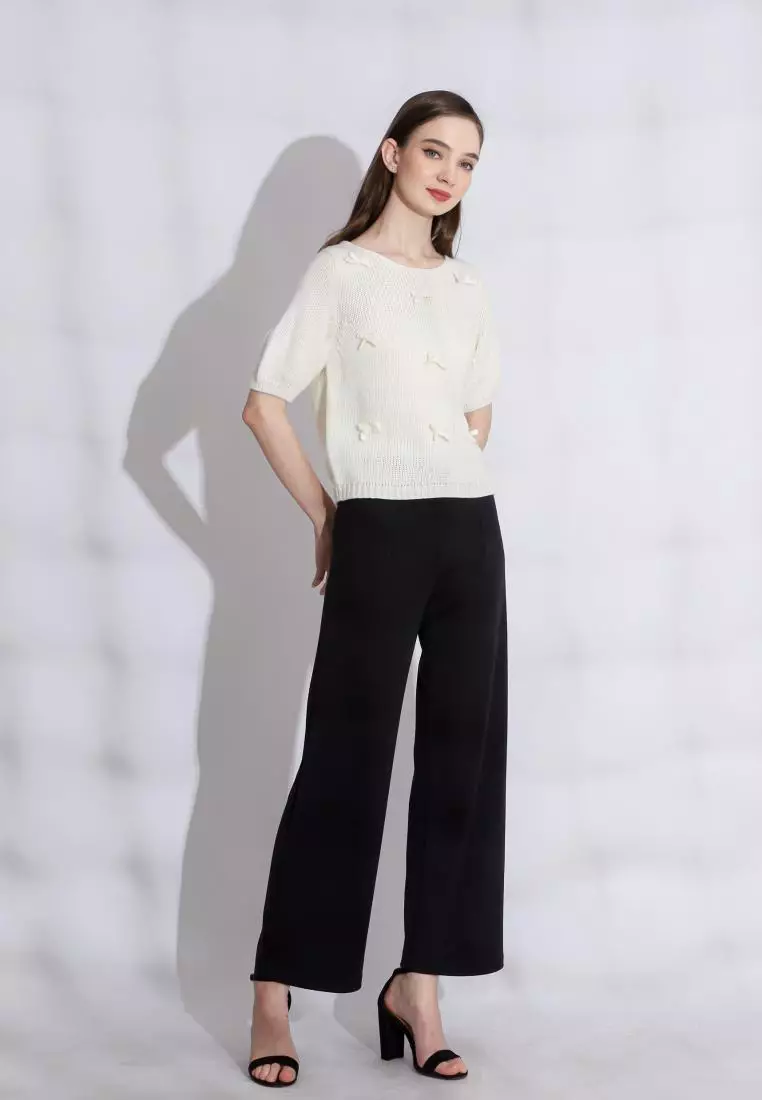 Nalla Knit Blouse Ribbon in White