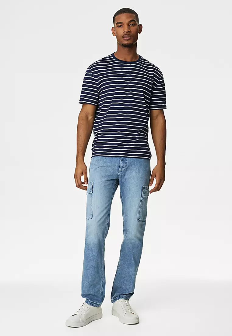 Straight Fit Denim Cargo Jeans