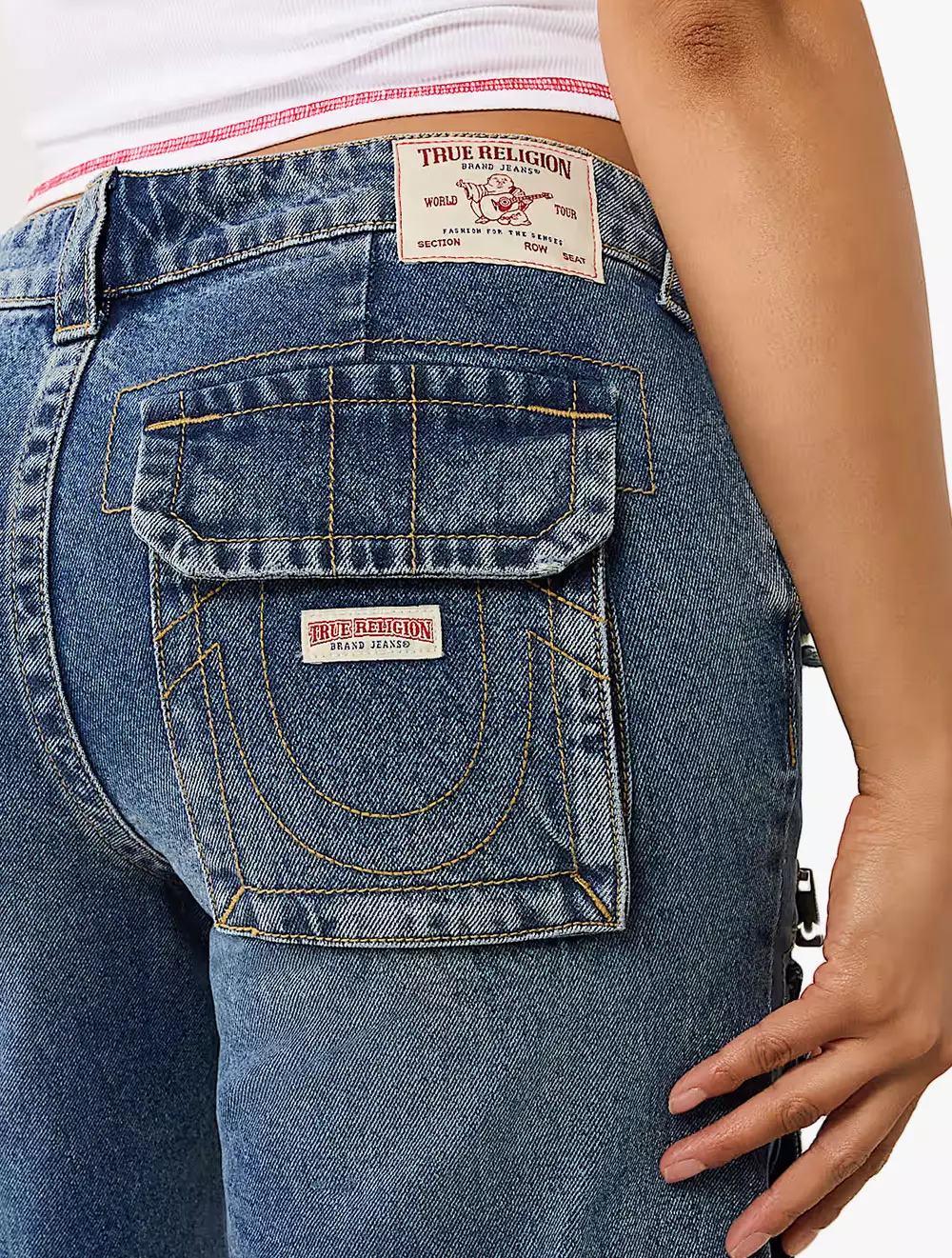 True Religion - Women Denim Pants - BOBBI BAGGY CARGO CAPRIS - Medium Blue