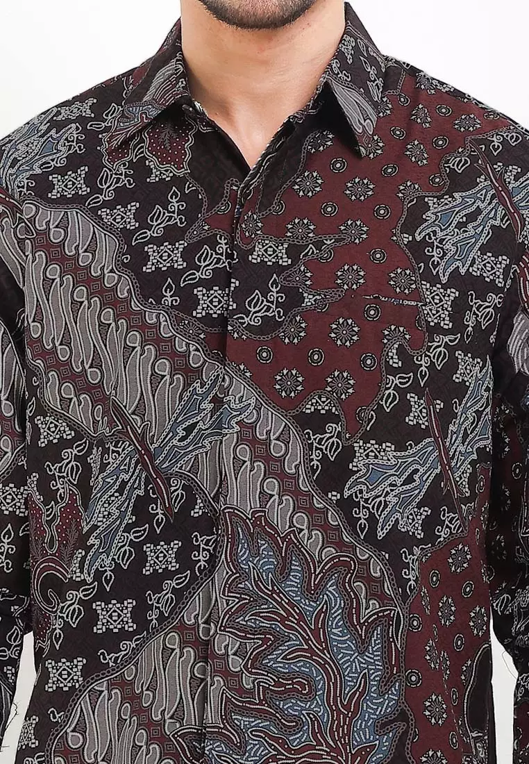 Kemeja Lengan Panjang Pria Reguler Fit Full Furing Gonzalo Black Dobby Premium