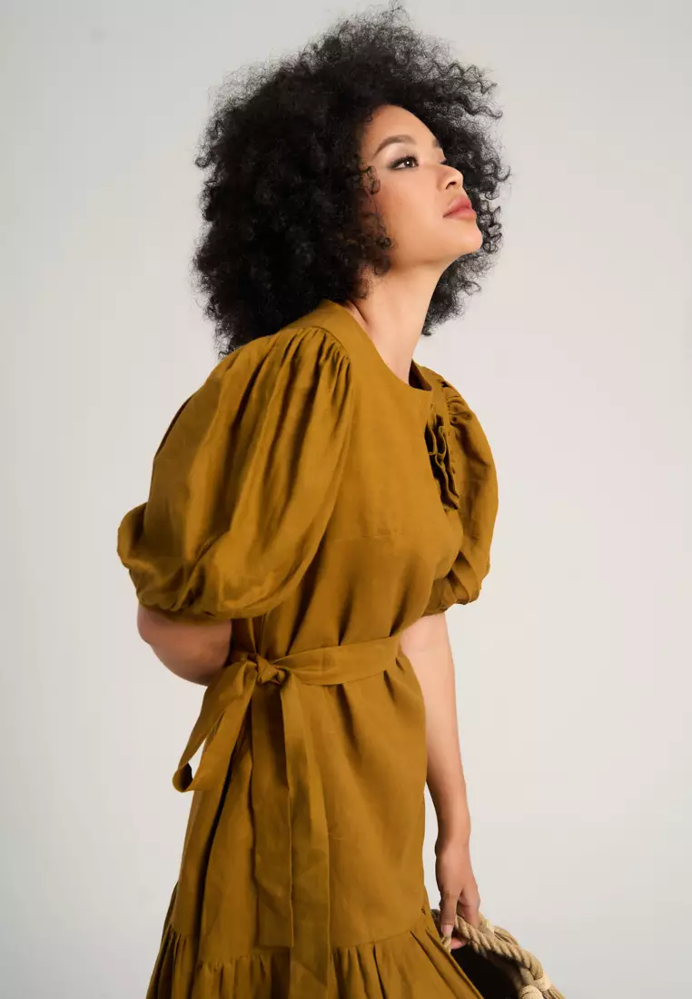 Brown Linen Babydoll Dress