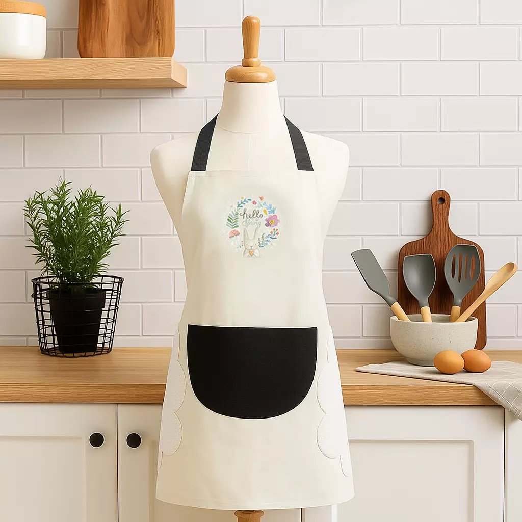 Wakakids Apron Celemek Masak Dapur Waterproof Anti Air dan Anti Minyak Motif Bunny Spring Venrc Peach