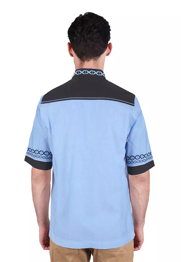 LGS - Slim Fit - Baju Koko - Lengan Pendek - Motif Bordir - Biru - JSH.385.S586KF.190