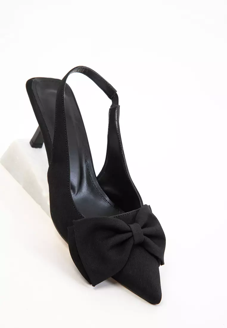 Black Matte Satin Women's Classic Heeled Shoes 20780