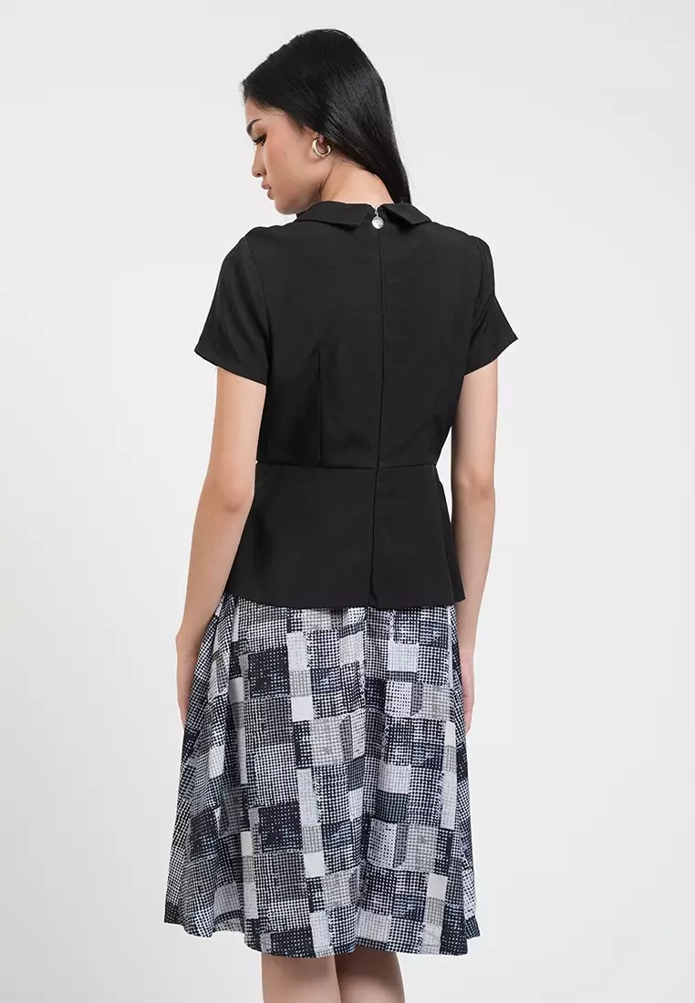 Mary Jane Geometric Print Collared A-Line Dress