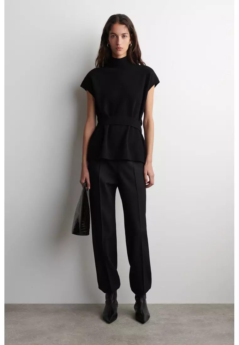 BELT-DETAIL FUNNEL-NECK WOOL VEST