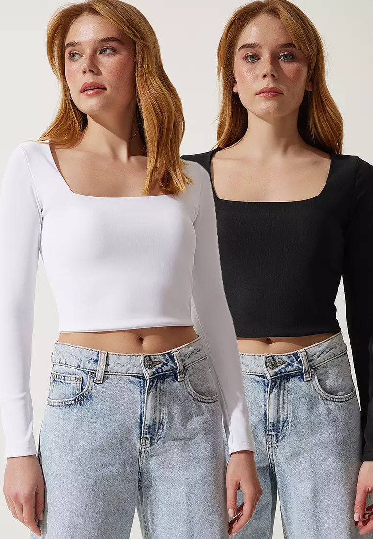 2-Pack Crop Long Sleeve Tops