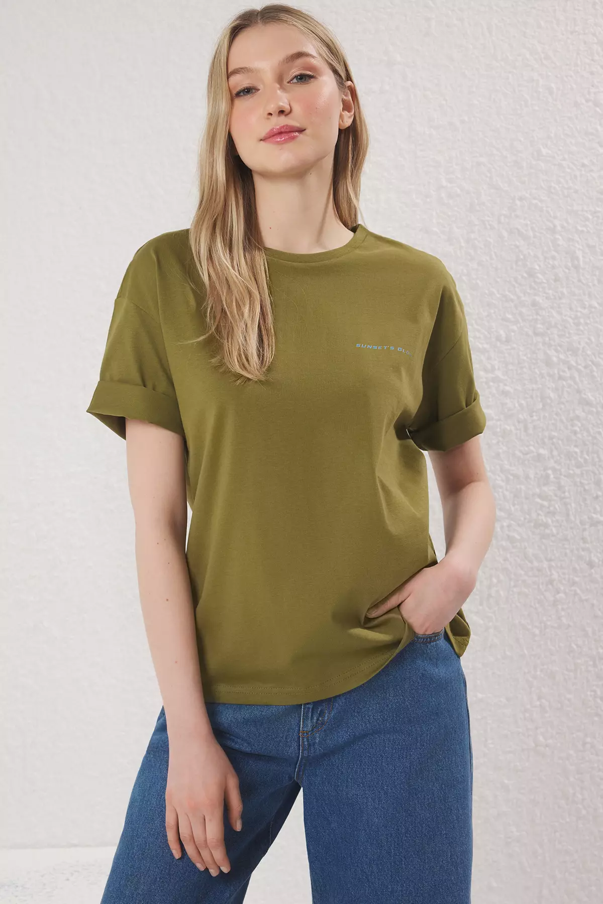 Khaki Premium 100% Cotton Printed Relaxed/Comfortable Pattern Knitted T-Shirt TWOSS24TS00172