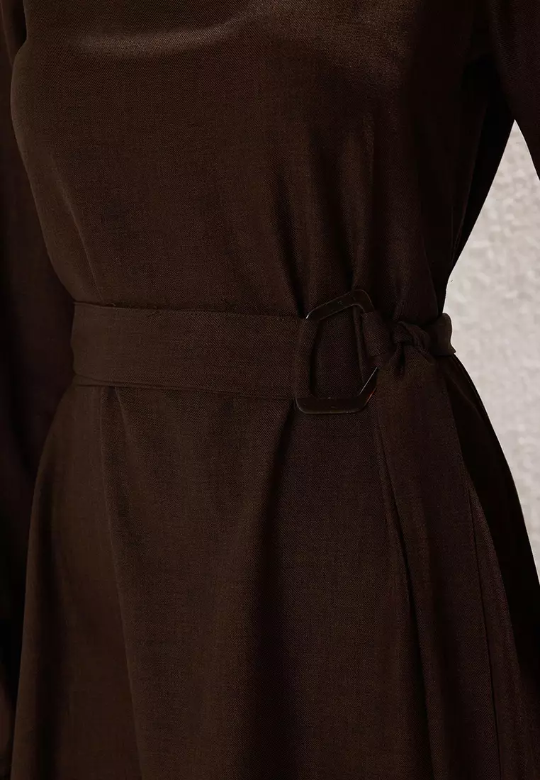 Brown Belted Woven Dress Tctss25Eb00096