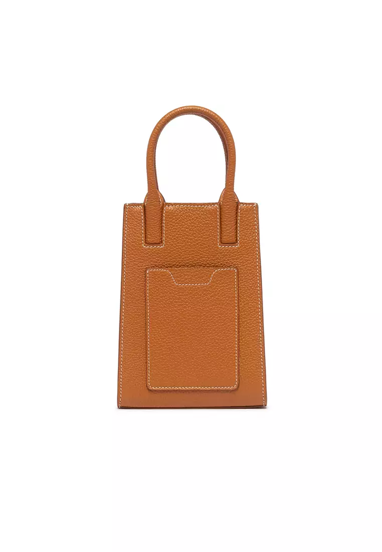 Grainy Leather Micro Frances Tote Warm Russet 80627021