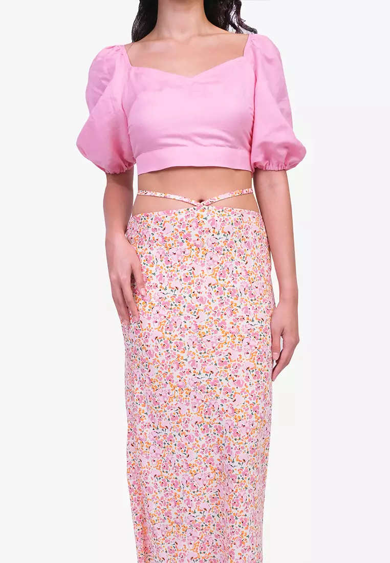 Puff Sleeve Criss Cross Back Top