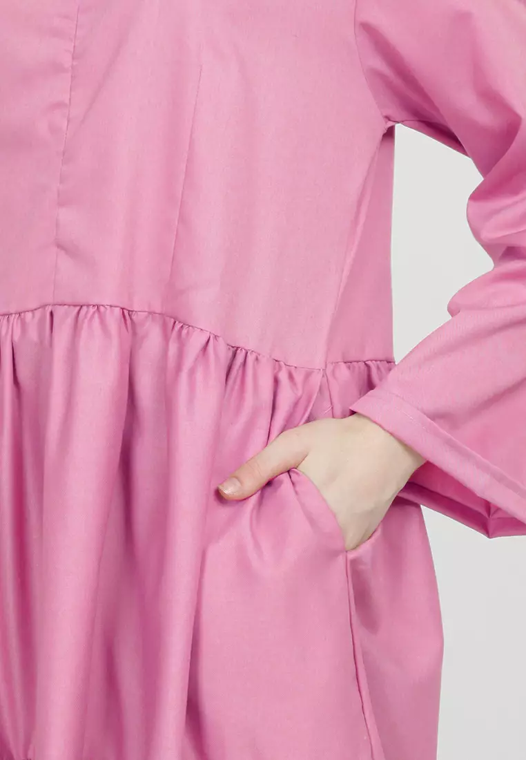 JV Hasanah Azalea Ruffle Tunic Pink | Atasan Tunik Ruffle Katun Toyobo