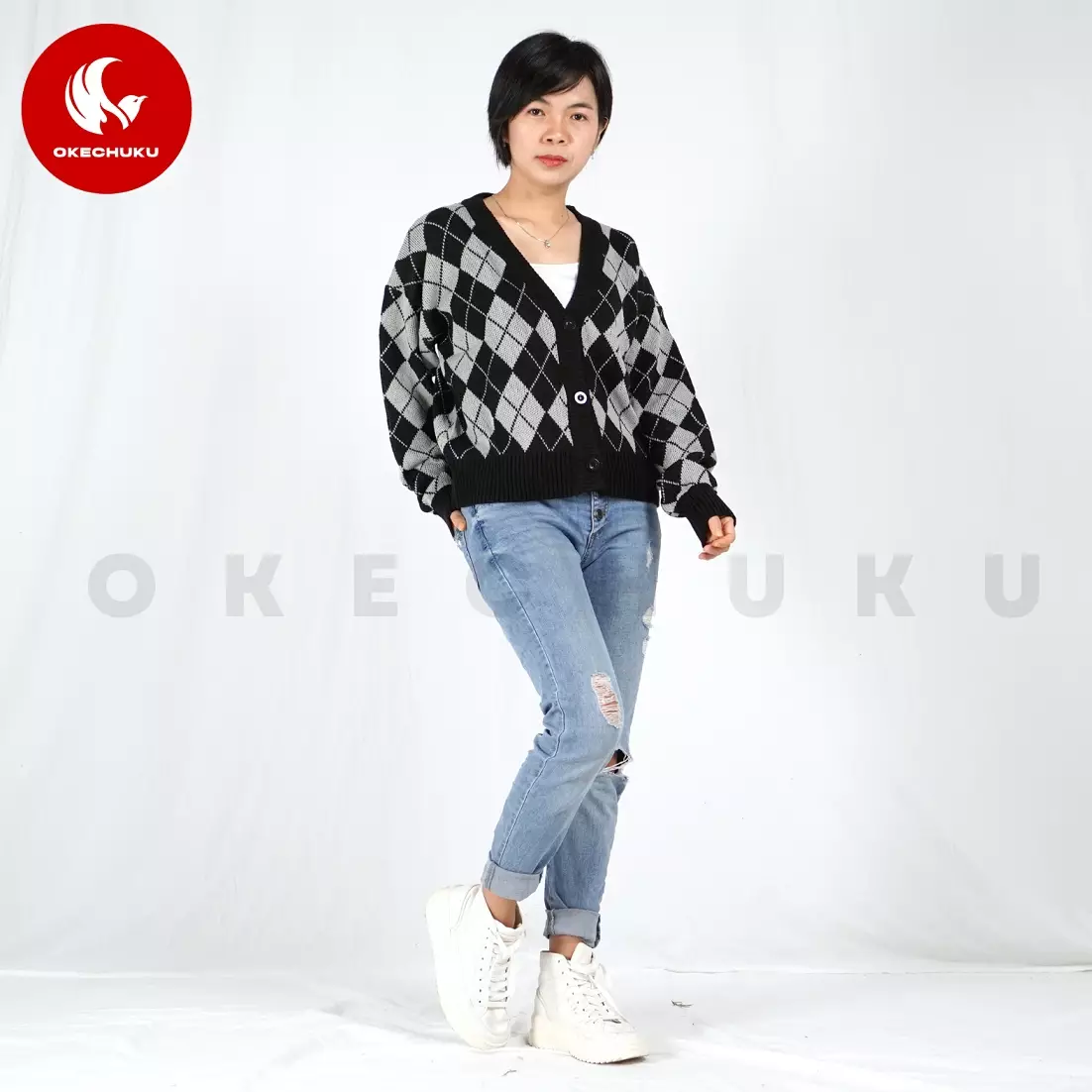  Knit Cardigan WINDY Kardigan Rajut Wanita Gaya Korea - HITAM
