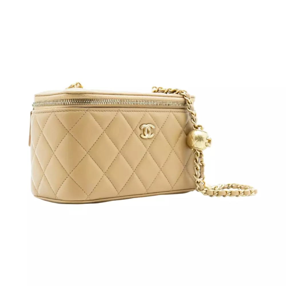 Classic Small Vanity Case with Pearl Crush Beige Lambskin Ghw