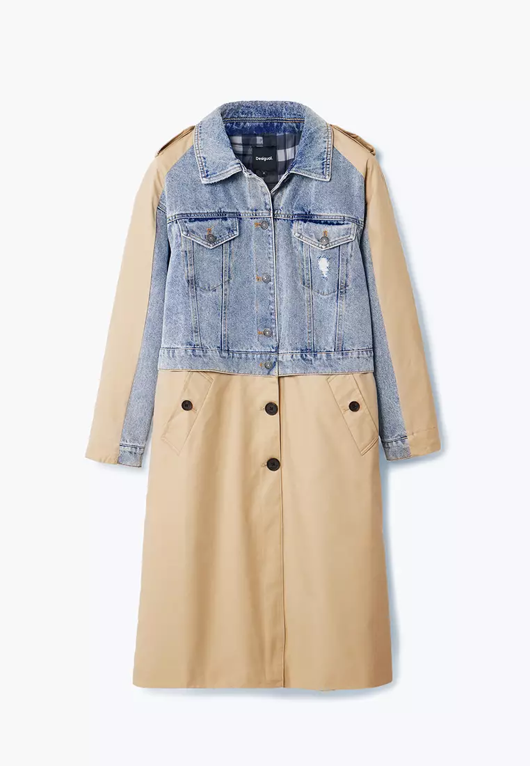 Desigual Woman Hybrid denim trench coat.