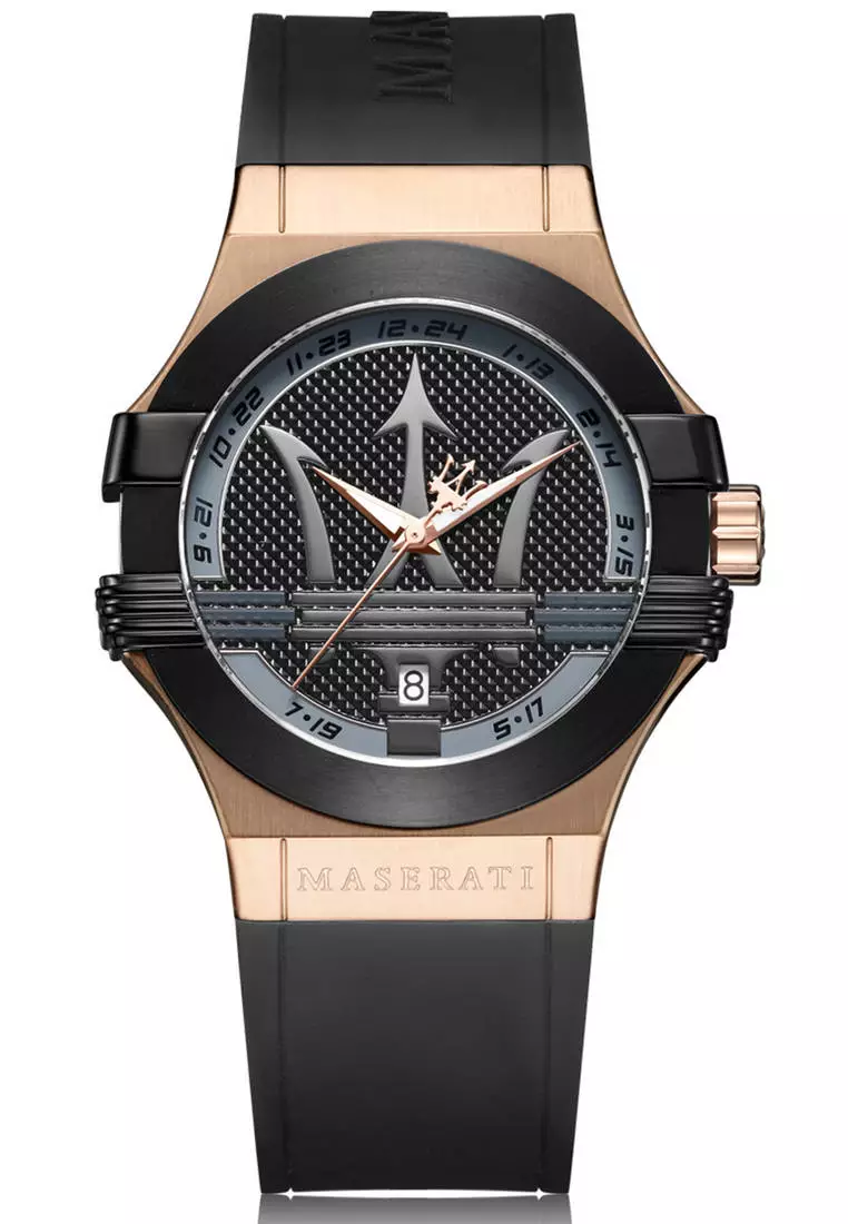 【2 Years Warranty】 Maserati Potenza 40mm Black Silicone Men's Quartz Watch R8851108002 With Luminous Hands