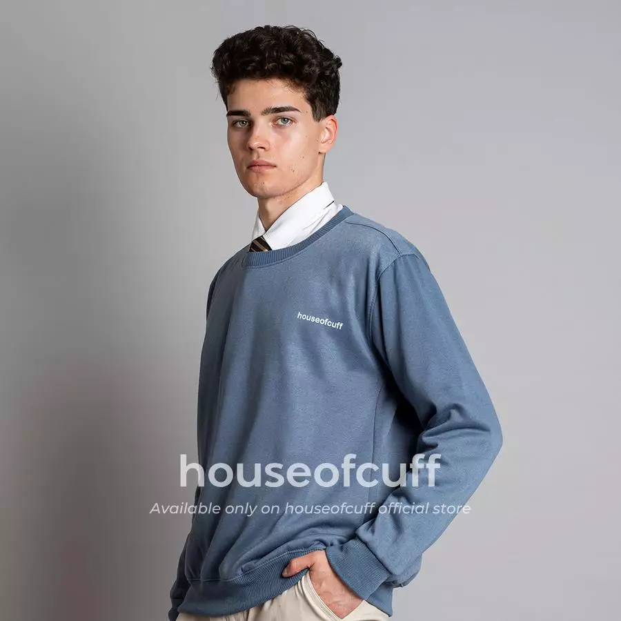 Houseofcuff sweater crewneck basic outer steel blue