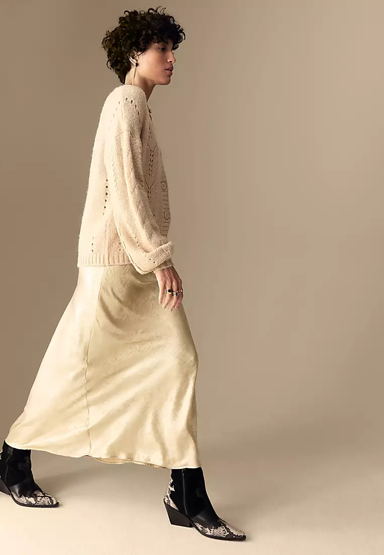 Plisse Metallic Maxi Column Skirt