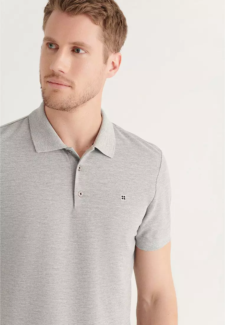 Men's Grey 100% Cotton Cool Polo Neck T-Shirt E001004