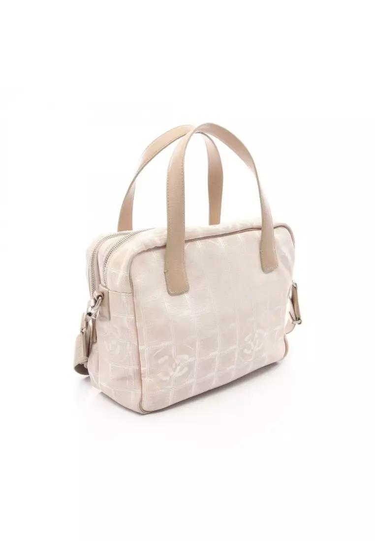 Pre-Loved Chanel Handbag nylon canvas leather beige silver hardware 2WAY