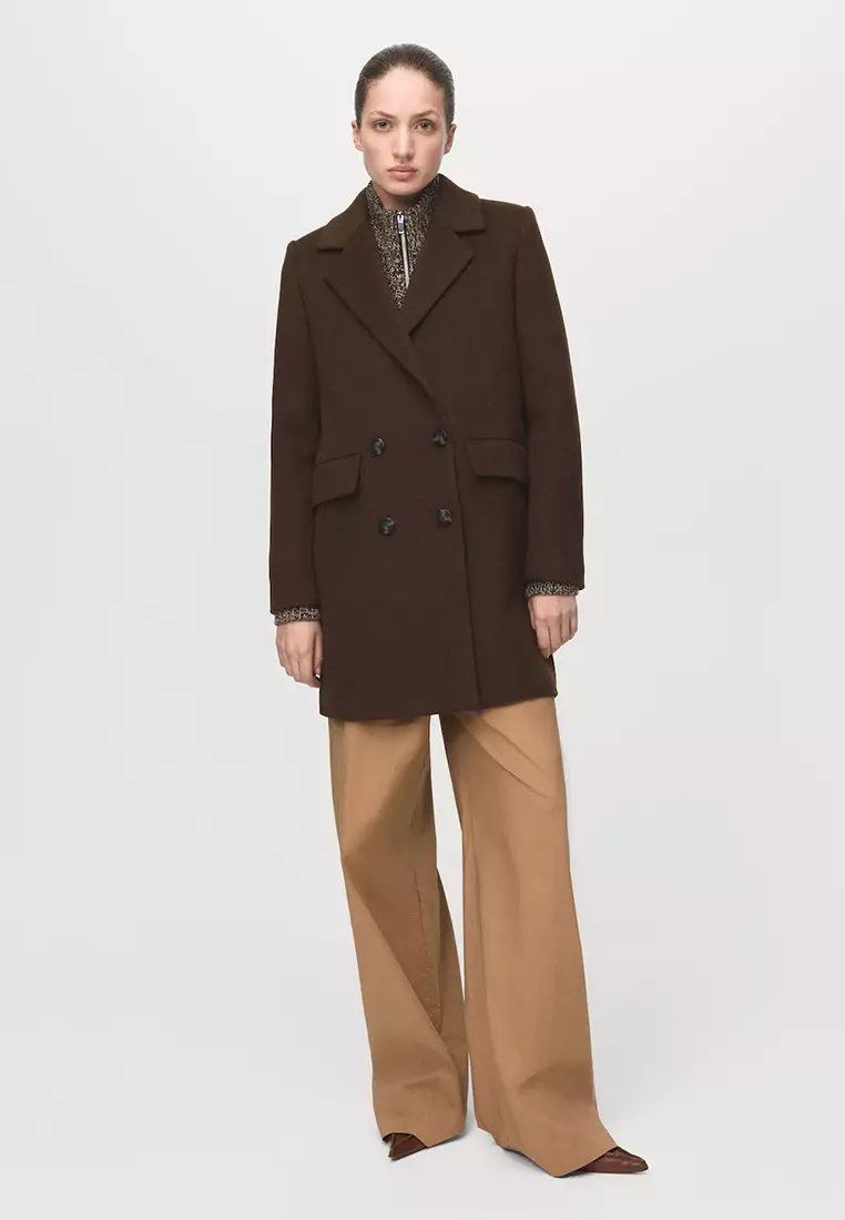 Double-Button Wool Blend Coat