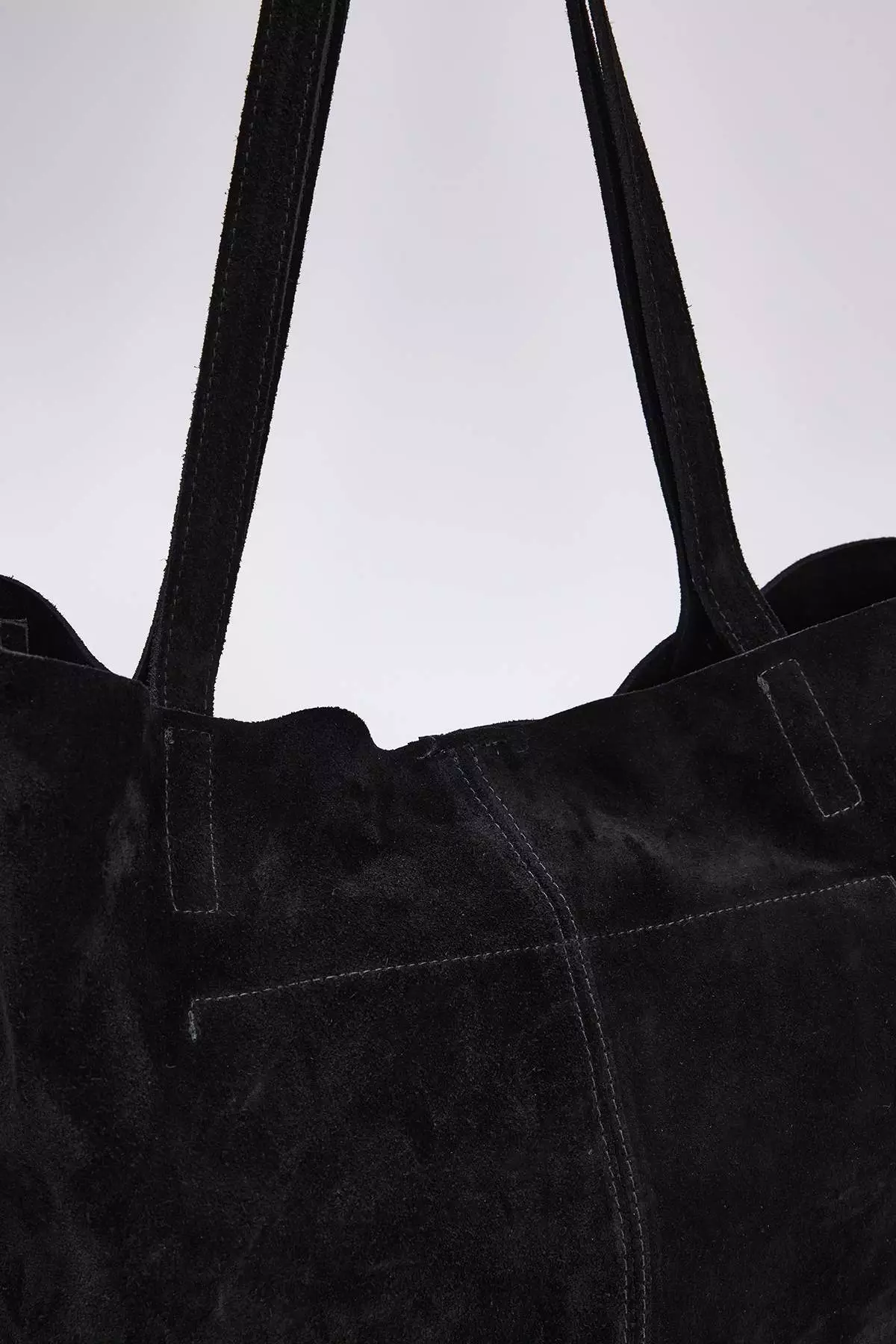 Black Premium Genuine Leather Suede Women'S Maxi Size Shoulder Bag Takaw26Oc00041