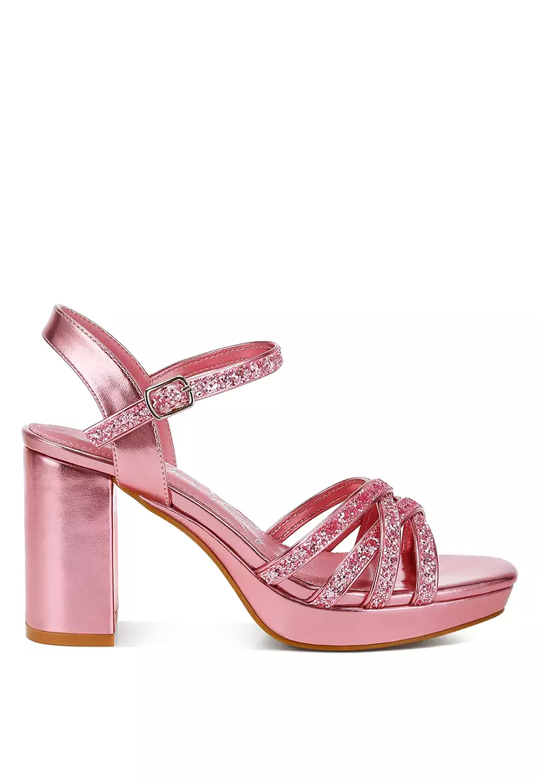 Discount on London Rag  shoes - SKU: Pink Glitter Strappy Block Sandals