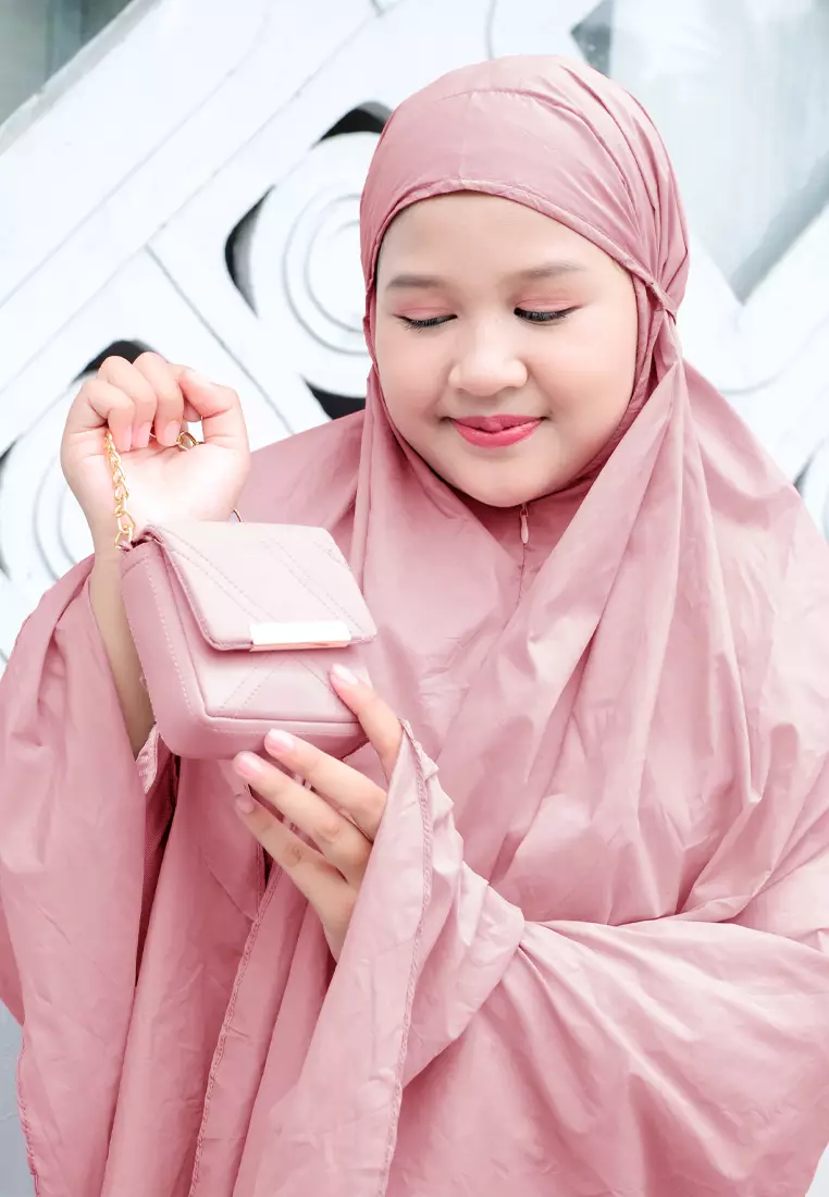 Zalwa Prayer Set | Mukena Travel Polos Resleting 2in1 | Mukena Remaja - Cheecky Pink