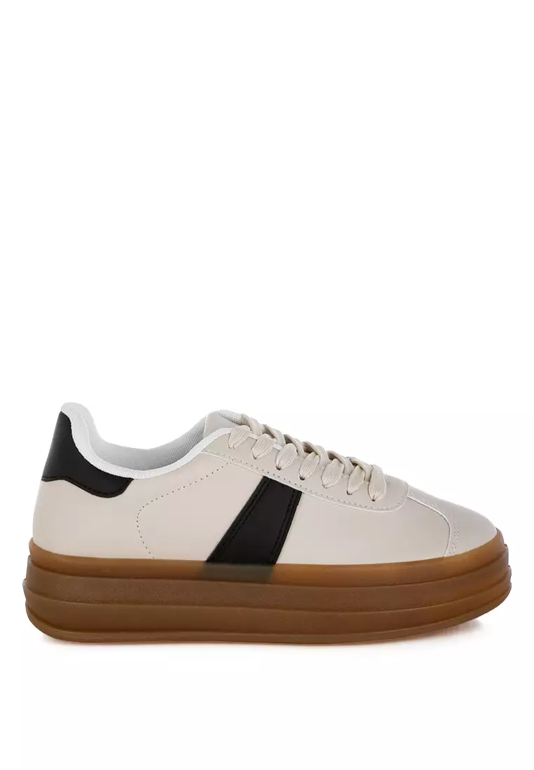 Discount on London Rag  shoes - SKU: Faux Leather Lace-Up Sneakers in Off White