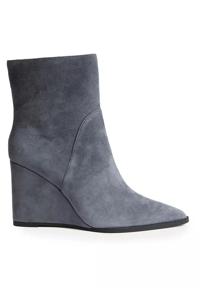 Suede Wedge Pointed Ankle Boots