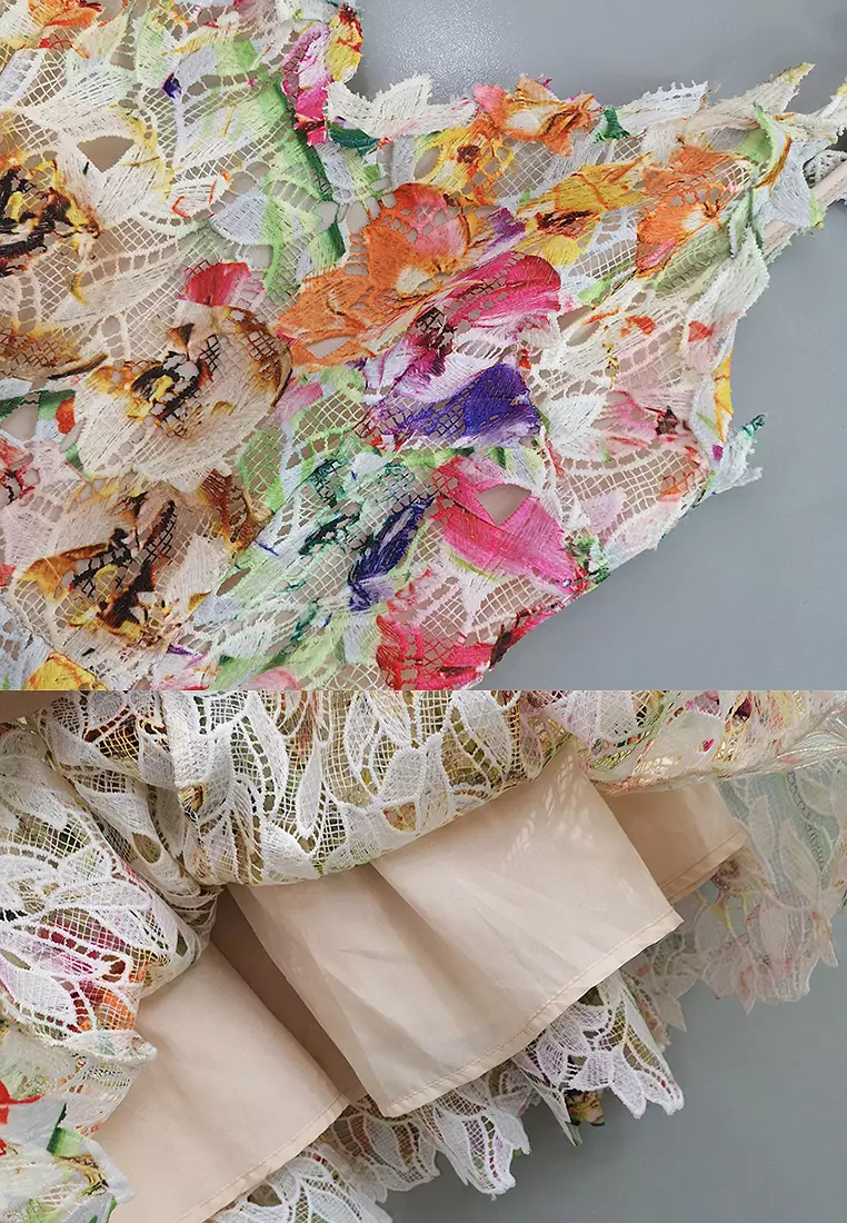 New Summer Waistband Hollow Lace Slim Fit Mid length Dress CA24031924MT