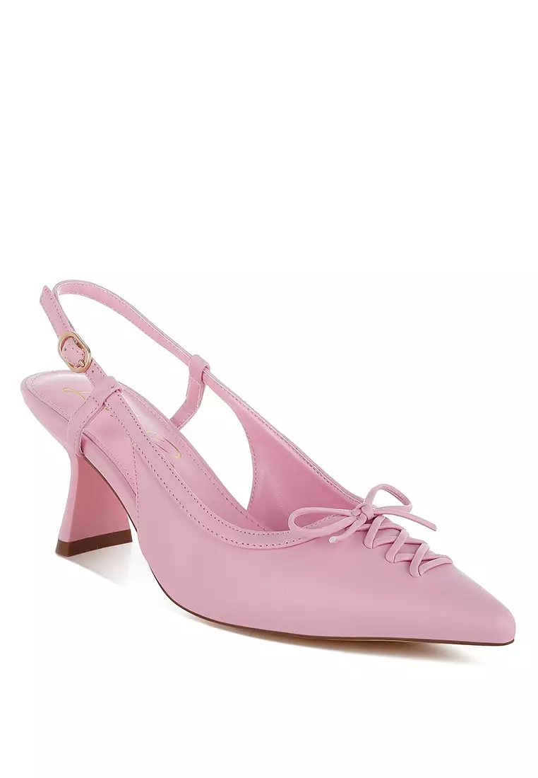 Sepatu Slingback Runcing dengan Tumit Kucing dalam Warna Pink