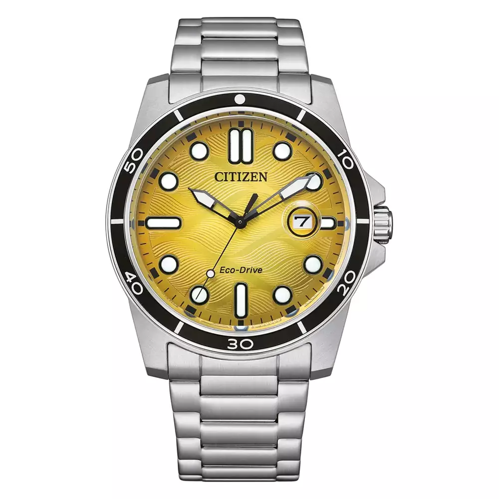 Jam Tangan Citizen Eco Drive AW1816-89X Sporty Marine Solar Yellow Dial Stainless Steel Bracelet Original Japan Watch