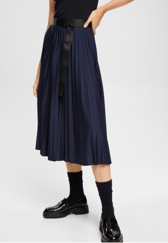 ESPRIT navy ESPRIT Pleated skirt with belt BF86AAA1C9F736GS_1