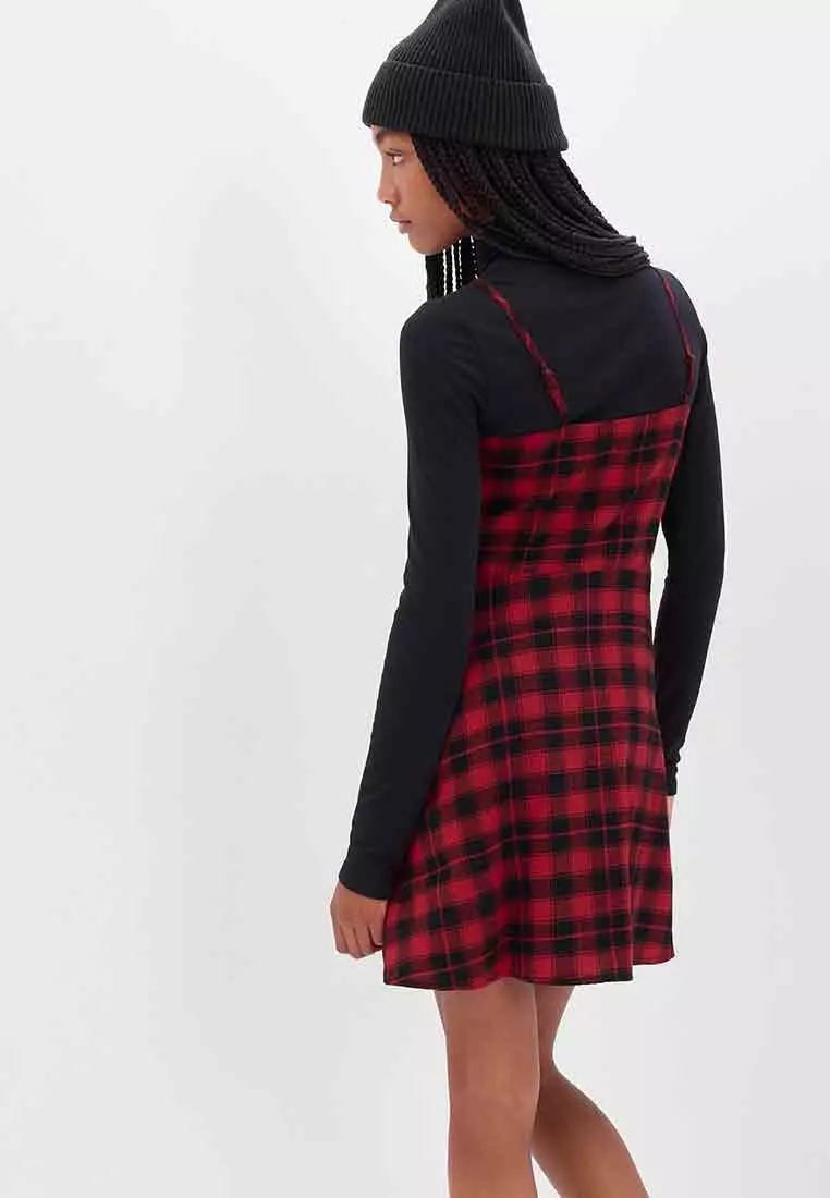 Teen Organic Cotton Black Red Plaid Dress