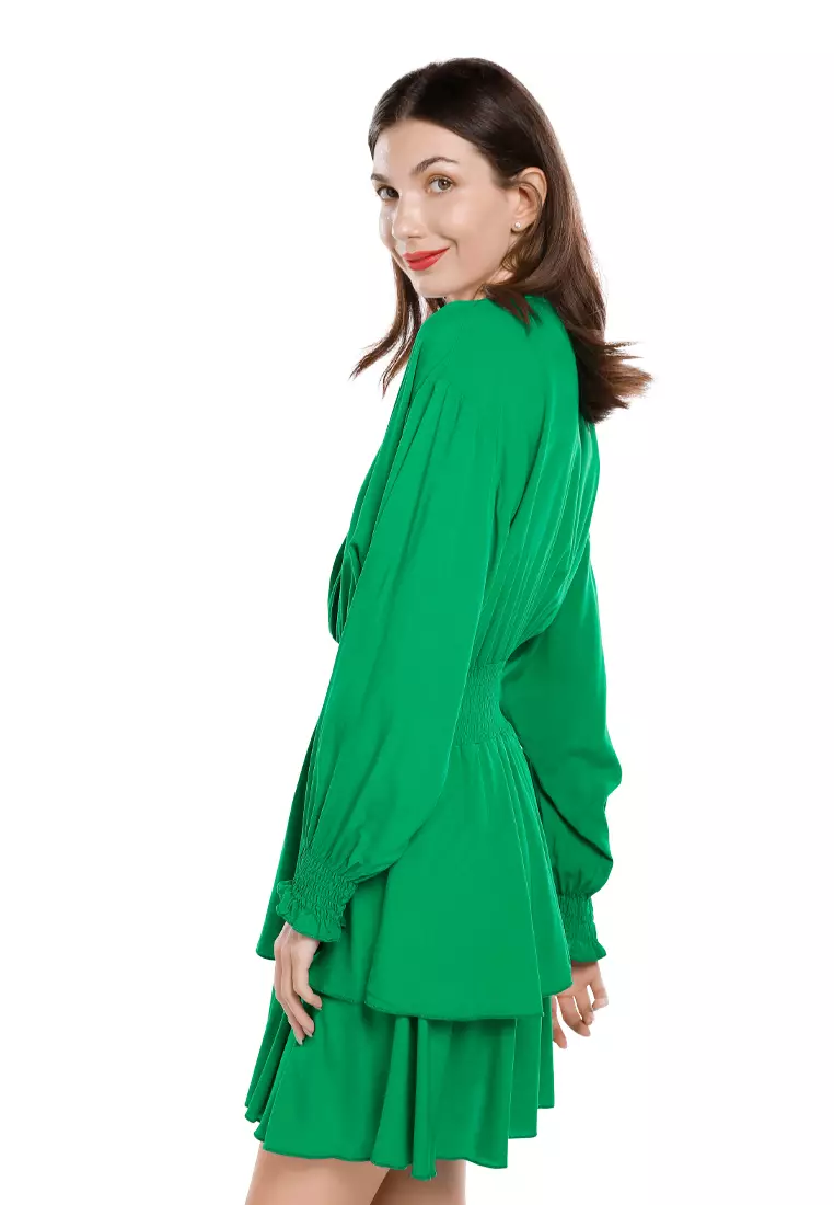 Green Long Lantern Sleeves Dress