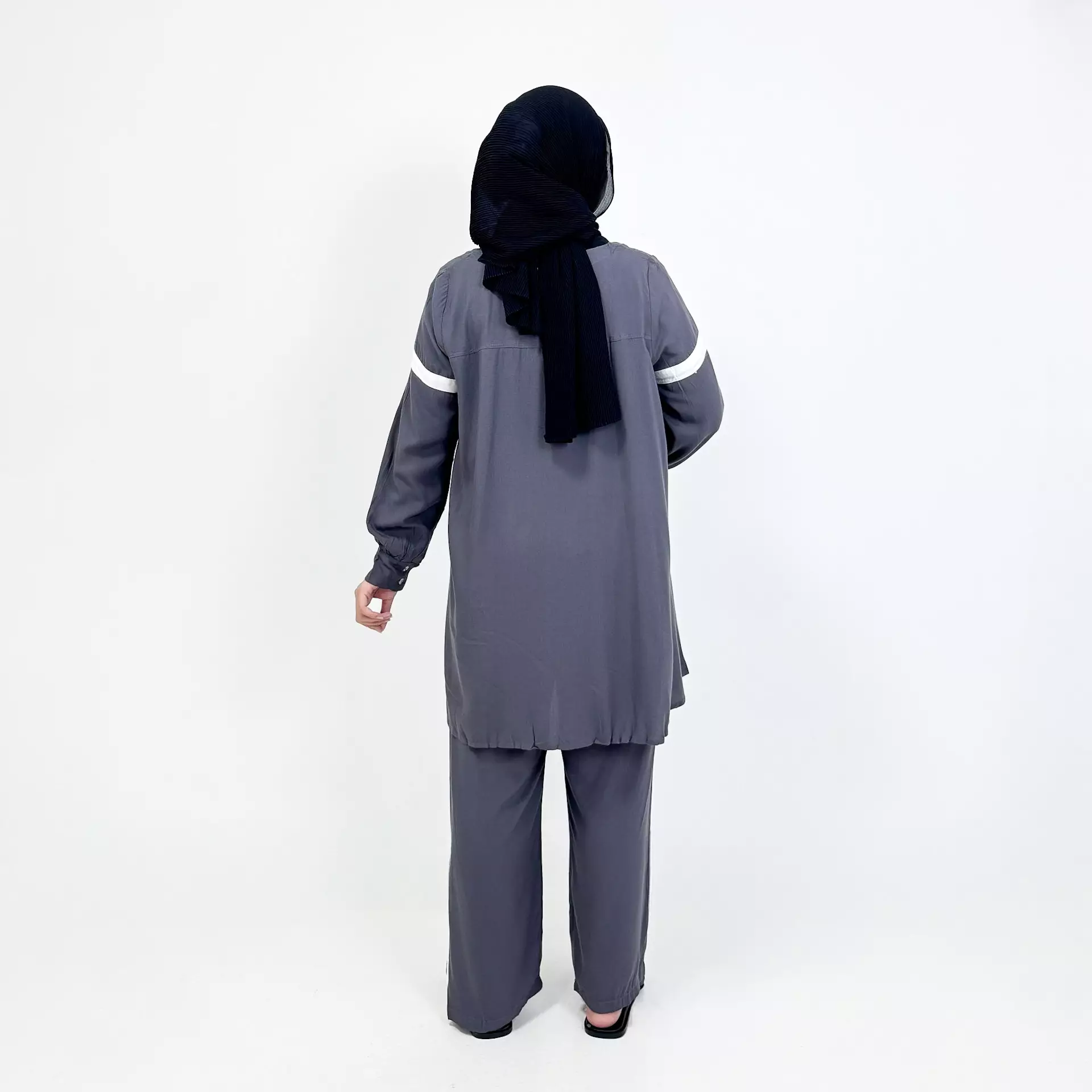 Piyama Cotton Ica [ABU ABU] SIZE L-XL Baju Tidur Long Sleeve Long Pants Sleepwear